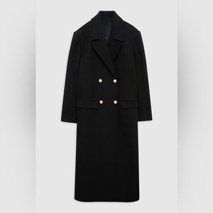 ZARA Wool Blend Double Breasted Long Coat • Size S • Black Like New